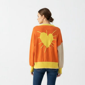 Kerri Rosenthal Orange Yellow Colorblock Heart Cardigan - XS